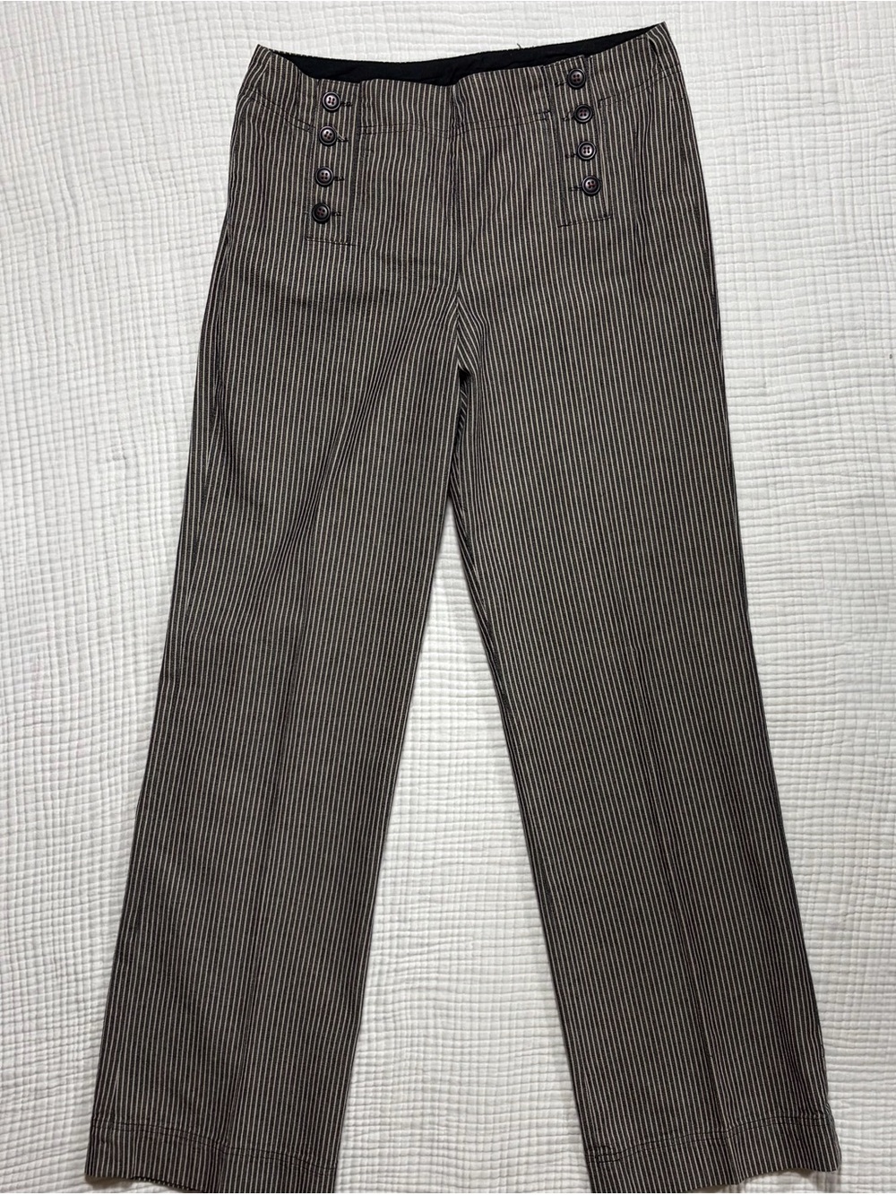 Larry Levine Y2K womens charcoal pinstripe wide leg sailor button Cotton Sz 8